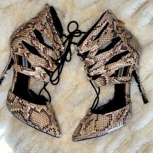 Steve Madden lace up zippered snakeskin heels